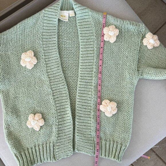 New Anthropologie Maeve Susannah 3D Floral Knit Cardigan Sweater Green Cream OS - Picture 9 of 12